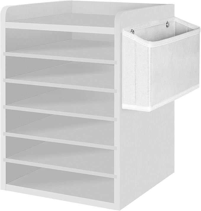 HOOBRO Adjustable Countertop Mail Sorter, 6 Tier Wooden Paper Organizer, Vertical Literature Organizer with Side Storage, Office Mailbox Cubbies, Classroom Mailbox, for Home, Office, White WT34WF01