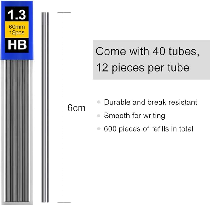 Coopay 480 Pieces Lead Refill 1.3 mm HB Break Resistant Mechanical Pencil Lead, 12 Pack Per Tube, 40 Tubes (1.3 mm)
