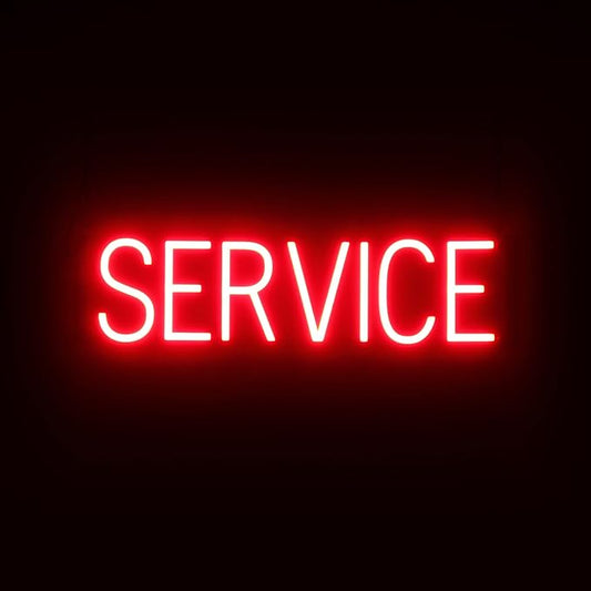 SpellBrite SERVICE Sign | Directional Sign with Neon Look, Red LED Light Source | 24.9" x 6.3"