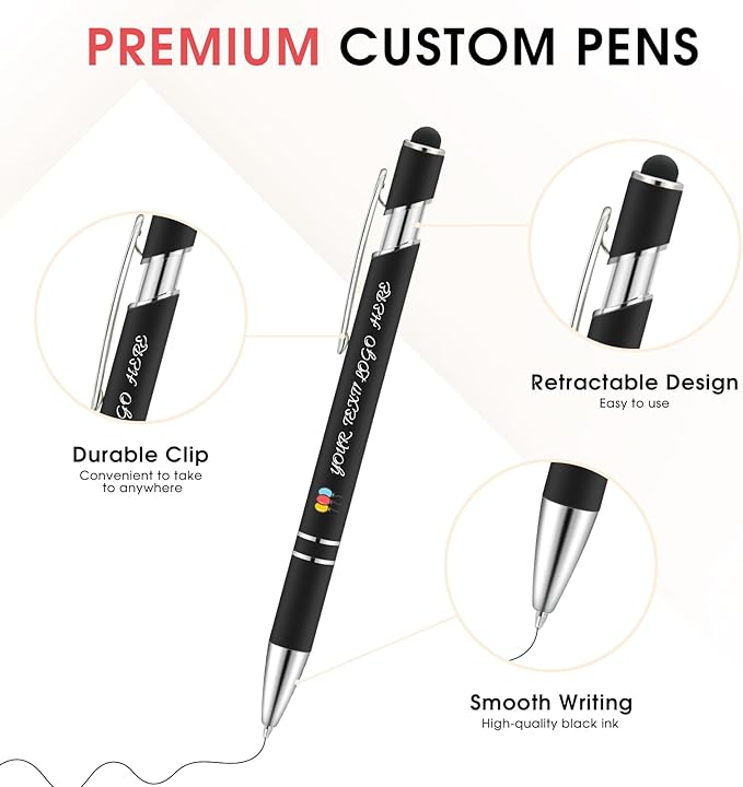 ENOMY Personalized Pens Bulk Free Engraved with Logo/Name/Message Black Ink Custom Pens Customized Stylus Ballpoint Pens Ideal Gifts for Business Anniversary (100)
