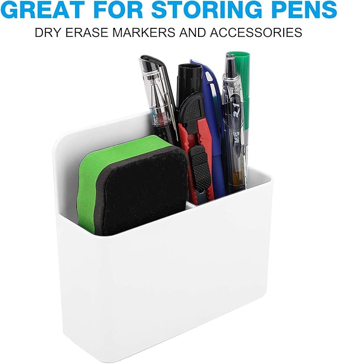 MoKo Pack of 2 Magnetic Dry Erase Marker Holder, Pen Pencil Holder Storage Organizer for Whiteboard, Refrigerator and Other Magnetic Surfaces, White