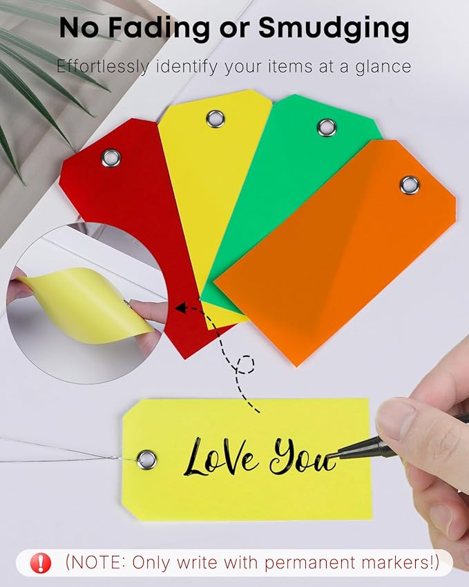 Uniclife 120 Pcs Plastic Tags for Labeling 4 Colors, 4.7"x 2.36" Plastic Shipping Tag with Wire Writable Waterproof Tag Price Tags with Reinforced Eyelet Blank Hang Label for Luggage