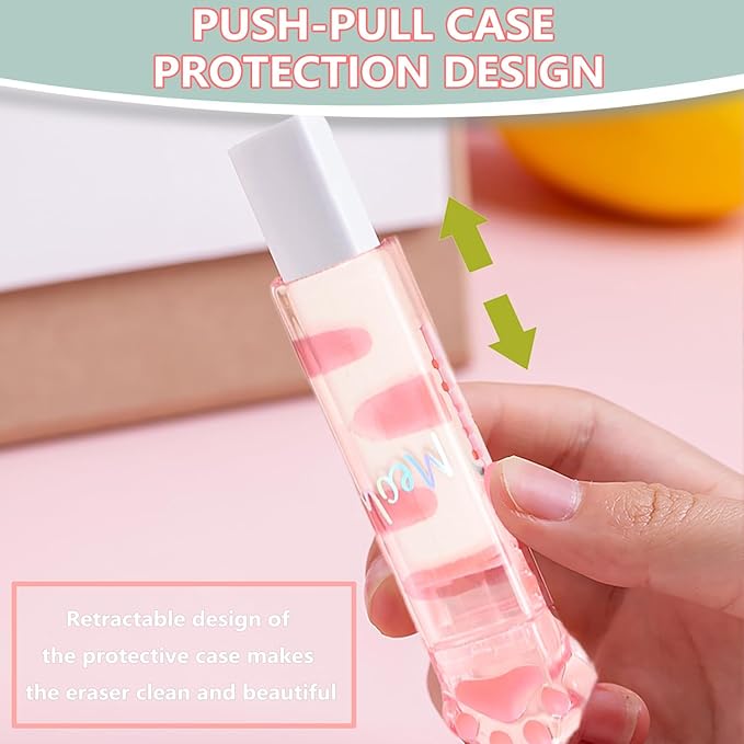 Retractable Pencil Eraser, Cute Erasers,Kawaii Cat Paw Eraser,Suitable for School Home Office Supplies, 4Pcs