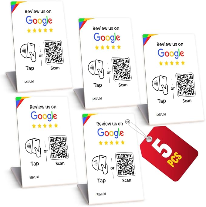 REVLIXI Google Review Stand (5 PCS)- Boost Reviews w/Reusable Google Review Tap Card Stand & QR Code Stand -No App, No Subscription-Android & iPhone Compatible -Boost Google Reviews for Online Growth