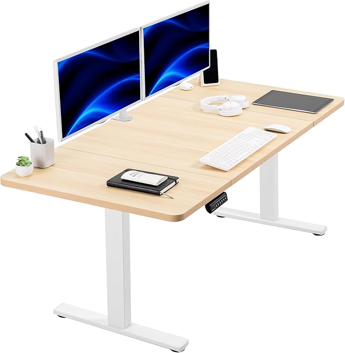 VIVO Electric 60 x 30 in Standing Desk, Memory Height Adjustment, 1B Series, Holds 220 lbs, Light Wood Top White Frame, DESK-KIT-1W6C-30