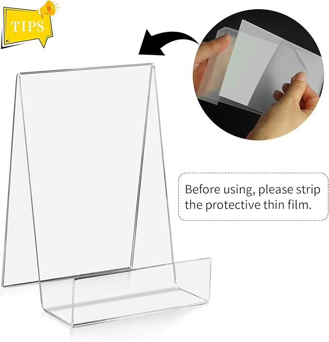 ZOEY Acrylic Book Easel Stand with Ledge Clear Easels Plate - 5 Pack for Books Display, Music Sheets, Artworks, CD, Tablet Holder (Small)