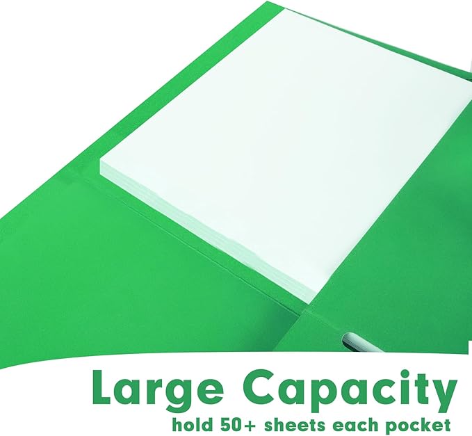 Two Pocket Folders, RAZCC 50 Pack 2 Pocket Folders Fit Letter Size Paper, Paper Folders with Pockets for School Office Business Home (Green)
