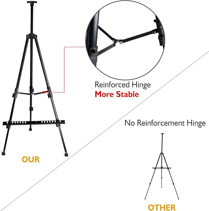 T-SIGN 72 Inches Tall Folding Easel Stand for Display, Aluminum Metal Tripod Art Easel Adjustable Height from 22-72 - Instant Poster Easels for Painting Canvas - Floor Standing Easel (Pack of 2)