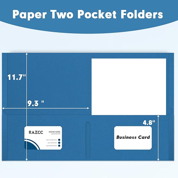 Two Pocket Folders, RAZCC 50 Pack 2 Pocket Folders Fit Letter Size Paper, Paper Folders with Pockets for School Office Business Home (Navy Blue)