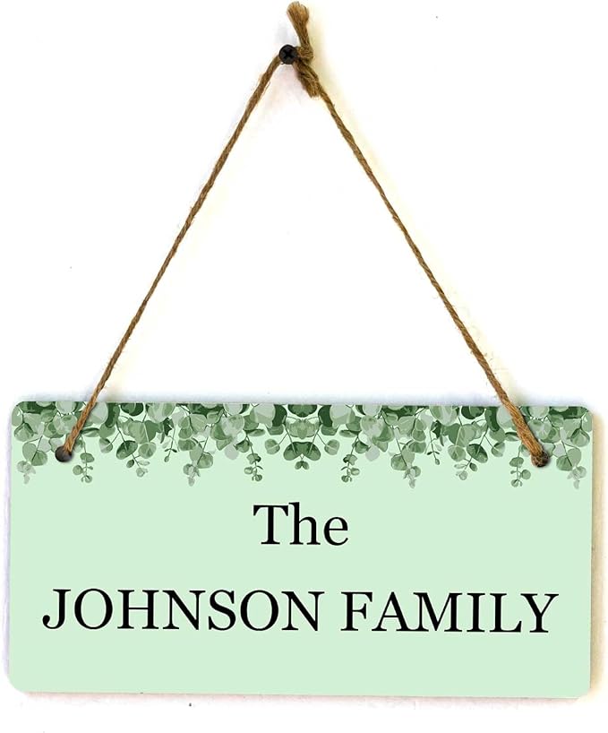 Signs ByLITA Eucalyptus Greenery Personalized Hanging Wall or Door Sign (5 x 10") | Custom Signage for Your Home & Business