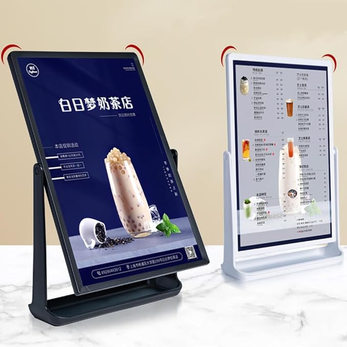 ECKEK ABS Plastic Sign Holder, Menu Displays T Shape Sign Stand, Rotating Display Stand for Ads, Menu, Photos, Business Card (Black A4 210×297mm/8.27×11.69 inches)