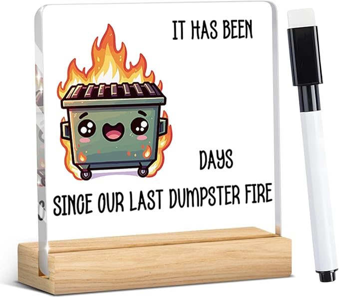 Funny Dumpster Fire Office Desk Decor, Dumpster Fire Desk Accessories Gifts for Women Men Boss Coworker, Boss Day White Elephant Gag Gifts Acrylic Sign A 03