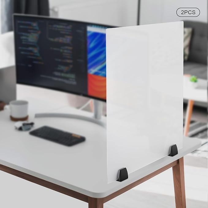 Desk Divider, 30 x 18 inch Acrylic Desk Privacy Panels, Privacy Desk Screen, Frosted Acrylic Partitions with Clamps Acrylic Table Top Sneeze Guard for Offices Schools (2PCS)