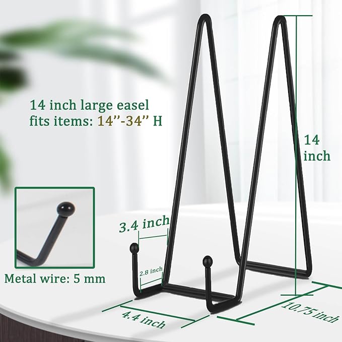 Decolore 3 Pack 14 Inch Black Plate Stand for Display Large Display Easel Table Top Easel for Picture, Decorative Plate, Book, Posters and Plaque