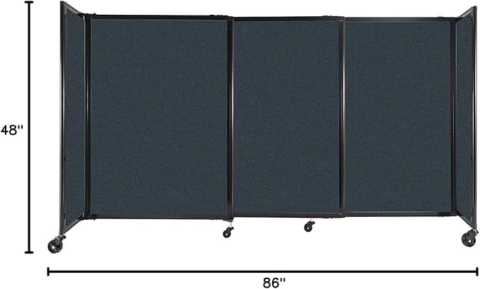 Versare Straightwall Sliding Portable Wall Partition | Freestanding Office Dividers | Locking Wheels | Temporary Room Separator | 7'2" Wide x 4' Tall Blue Spruce Fabric Panels