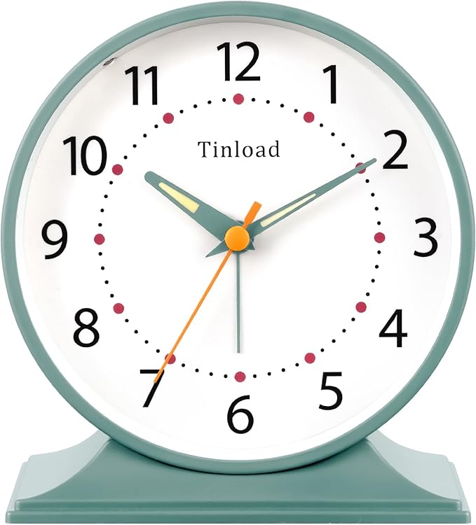 Tinload 4.5" Antique Retro Analog Alarm Clock, Small Silent Bedside Desk Clock with Manual Light, Battery Operated, Snooze, for Living Room, Bedroom, Bedside, Desk(Green)