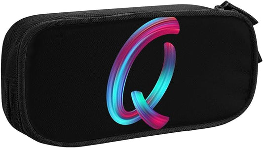 Pazacon Cute Initial Pencil Case for Kids Students, Large Capacity Pencil Pouch for Boys Girls, Letter Design Pencil Box Pen Bag Office Stationery Organizer, Rainbow Letter Q