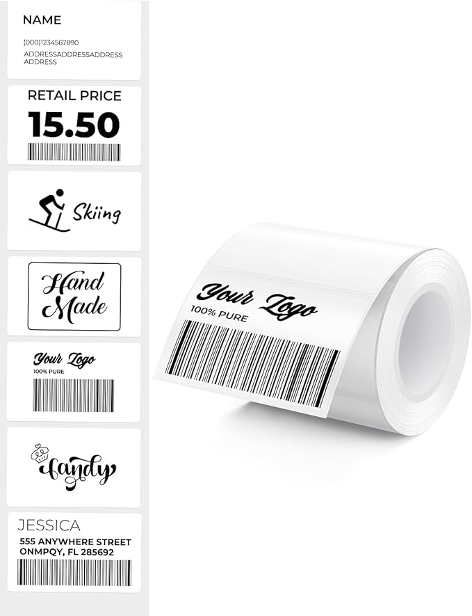 MUNBYN Thermal Sticker Labels, Self-Adhesive Barcode Label Paper for Direct Thermal Printer, Multi-Purpose Rectangle Address Shipping Mailing Stickers,1.97'' x 1.18'' (50mm x 30mm), White, 1 roll