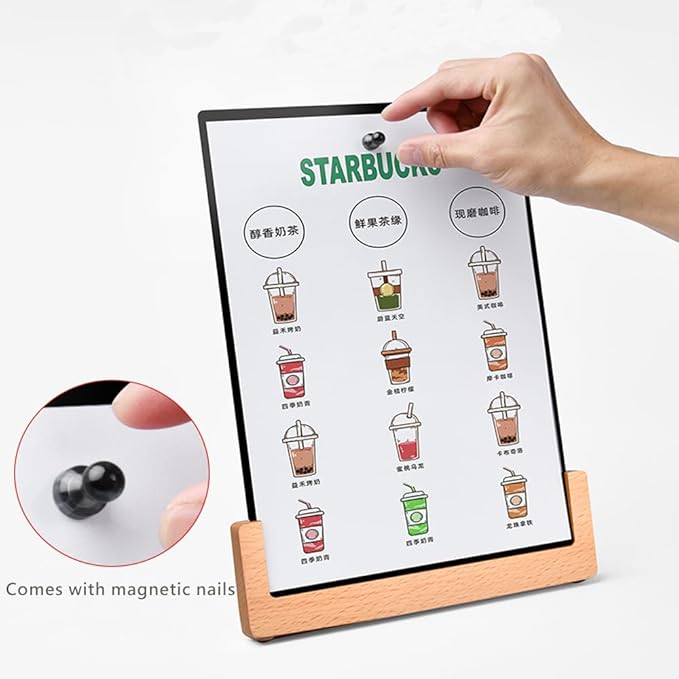 ECKEK Tabletop Chalkboard Signs with Base Stand Carbon Steel Menu Chalkboard Stand, Message Board for Shop, Restaurant, Home Decoration (Wooden Base 22 * 31cm/8.6612.20inches)