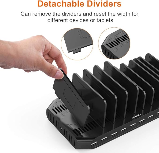 Alxum 60W 10 Port USB Charging Station Multiple Charger Station, USB Organizer Stand for iPad, iPhone Xs Max, X, 8 Plus, Samsung Galaxy, Google Pixel, LG stylo, Black (60W)