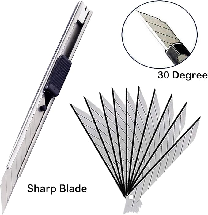 WEKOIL 9mm Snap Off Utility Knife 3 Pack High Hardness Retractable Box Cutters with 30 Pcs Snap Off Blades,Art Craft Hobby Cutter 9mm Knife for Home Office Workstation