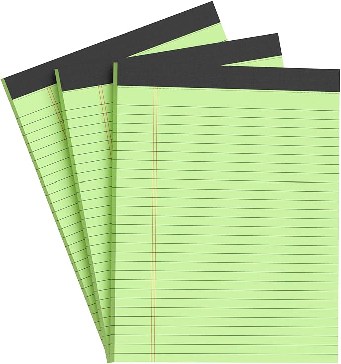 AILZFEI Green Legal Pad Note Pads 8.5 x 11 inch, Wide Ruled Clear Print Writing Pads 30 Sheets/Pad, 20lb Colored Paper, Perforated Notepad with Sturdy Back (3 Pads Green)