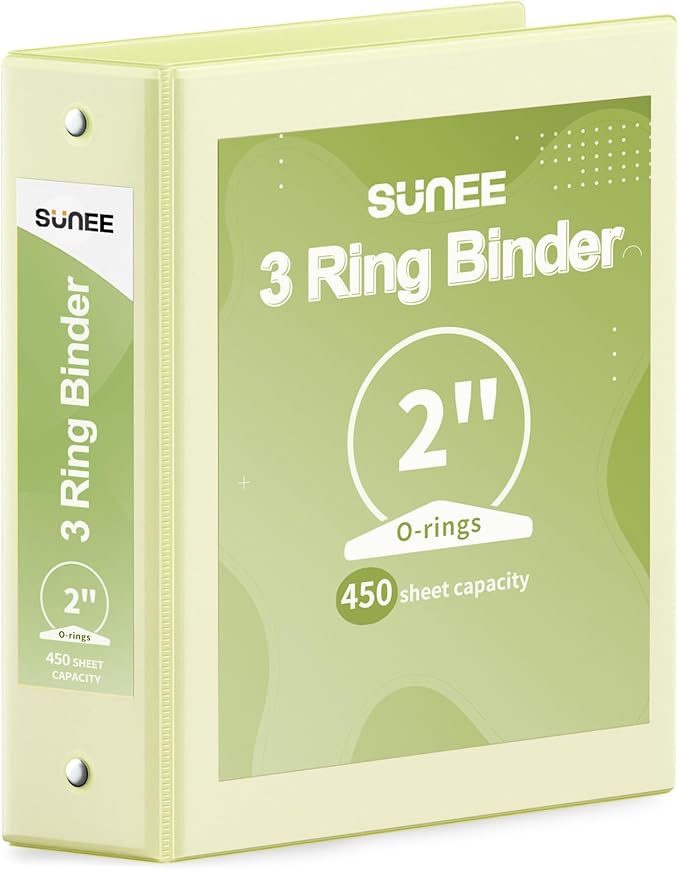 SUNEE 3 Ring Binder 2 Inch 1 Pack, Clear View Binder Three Ring PVC-Free (Fit 8.5x11 Inches) for School or Office Supplies, Light Yellow