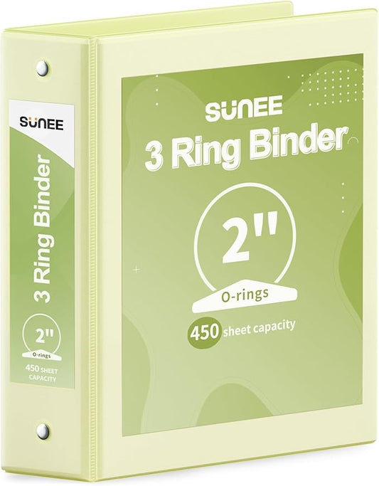 SUNEE 3 Ring Binder 2 Inch 1 Pack, Clear View Binder Three Ring PVC-Free (Fit 8.5x11 Inches) for School or Office Supplies, Light Yellow