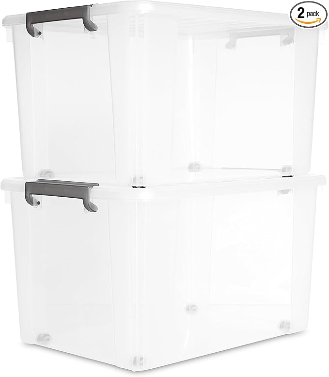 Citylife 69QT Plastic Storage Bins with Latching Lids Stackable Storage Containers for Organizing Large Clear Storage Box for Garage, Closet, Kitchen, 2 Packs