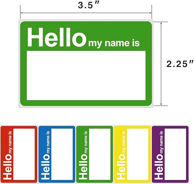 Methdic 5 Colors (Hello My Name is) Name Tags Stickers 400 Labels for Office, Meeting, School, Teachers and Mailing