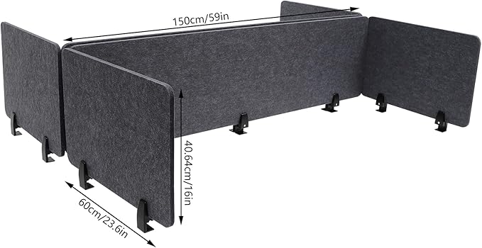 ReFocus Raw Clamp-On Acoustic Desk Divider Mounted Privacy Panel Set – Reduce Noise & Visual Distractions for Office, Study (Anthracite Gray, 2× Long (59"×16") + 4× Short (23.6"×16"))