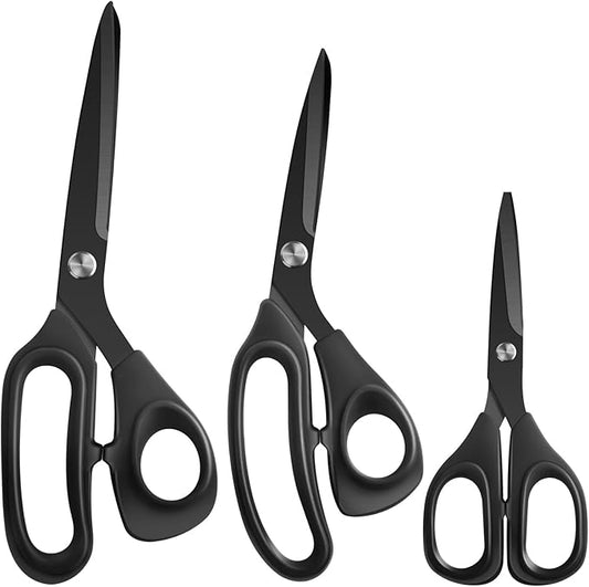 Zicolu Premium Proseries Sewing Fabric Scissors Bundle (10"/9"/6"), Black Office Scissors All Purpose, Sharp Titanium Coated Blade, Comfort Grip Soft Handles for Diy Craft, Paper, Art, School, Home