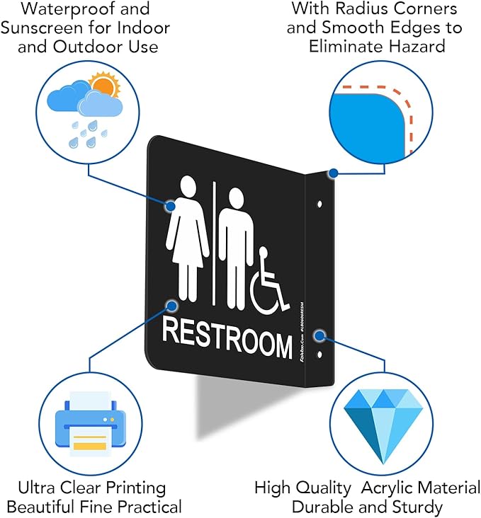 Faittoo Restroom Sign, Bathroom Signs, (2 Pack) 6 x 6 Inches Acrylic Sign, for Office or Business Bathroom and Toilet Door or Wall Decor, Indoor Outdoor Use (Men and women with Handicap)