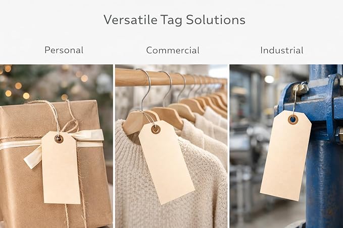 Label Tags with Wire Attached - 4 3/4" x 2 3/8" Box of 100 Blank Manila Tags with Reinforced Hole and Metal Wire Ties, Labels with Wire
