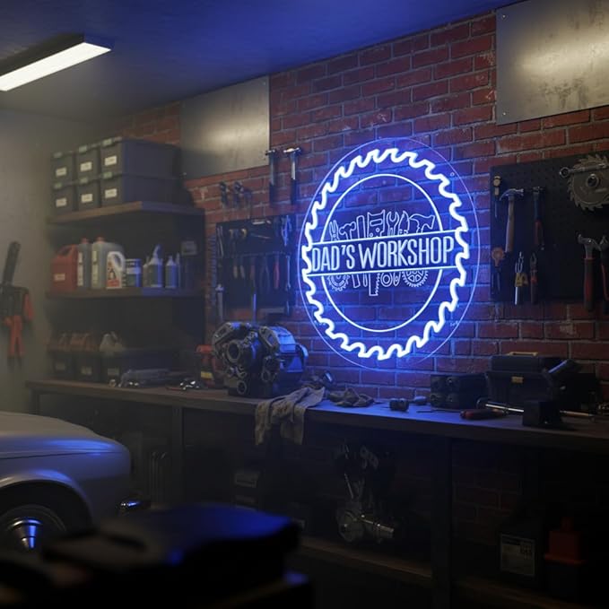 Custom Neon Garage Sign for Man, Personalized Garage LED Signs, Customizable Name Car Repair Mechanic Shop Man Cave Auto Workshop, Home Garage Neon Light, Garage Light Up Sign for Men Dad Frinends Husband Father's Day Gift