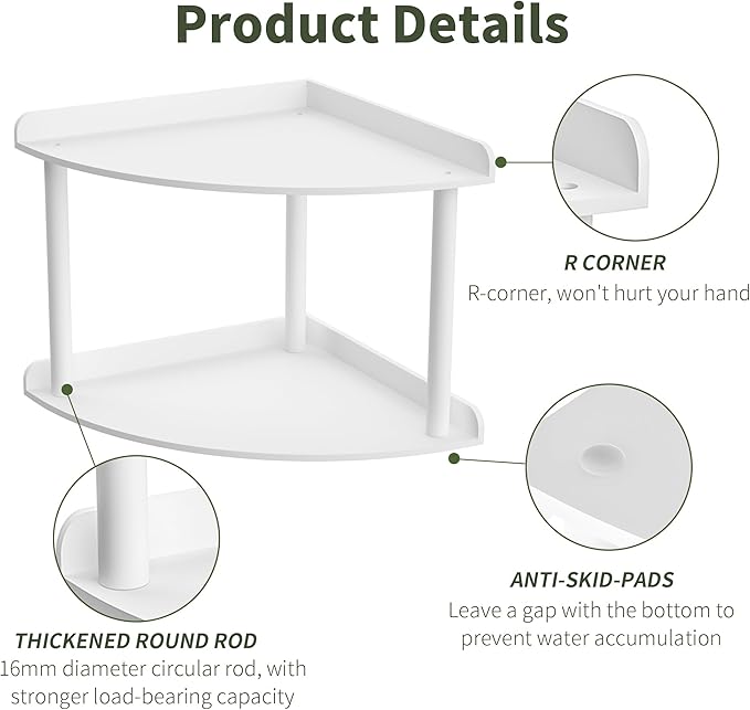 Sezanrpt 2 Tier Acrylic Corner Shelf Organizer Storage 9.5x9.5x8 Inch, White Countertop Corner Shelf for Bathroom, Kitchen, Bedroom, Office, Study Room