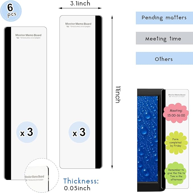 Zonon 6 Pieces Computer Monitor Notes Screen Monitor Memo Board Sticky Note Holder Message Board Computer Side Panel for Office Home Desktop Left and Right