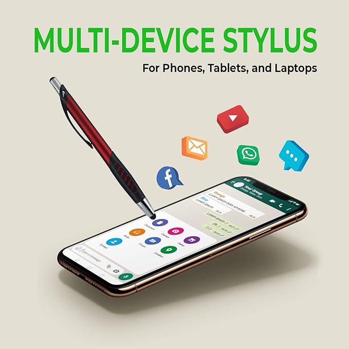 Personalized Pens With Custom Logo or Text-350 Pack Bulk-for Businesses, Parties, and Events, 2 in 1 Ballpoint Pen & Capacitive Stylus for Touchscreen Devices, Click Action, Assorted Colors, Black Ink