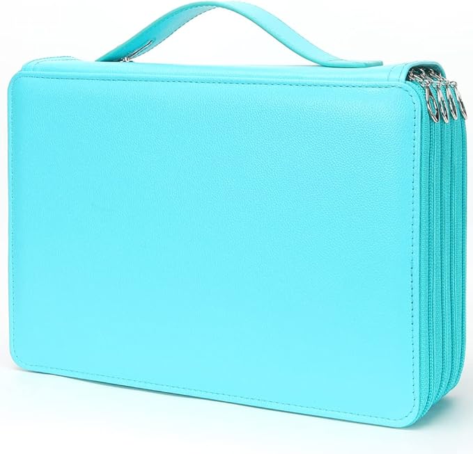Vomgomfom Colored Pencil Case - 200 Slots Holder With Zipper Closure, Deluxe PU Leather Large Capacity for Watercolor Pens or Markers, Organizer for Artist (Green)