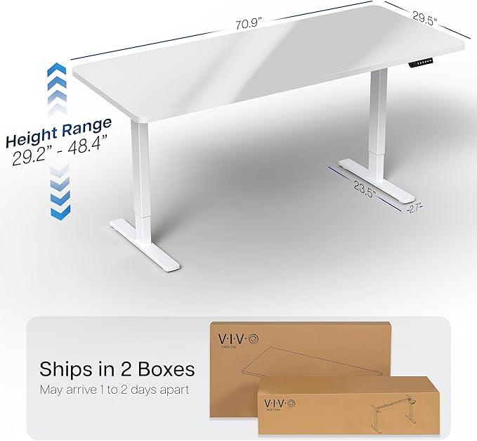 VIVO Electric Dry Erase 71 x 30 in Standing Desk, Memory Height Adjustment, 1B Series, Holds 220 lbs, Whiteboard Top White Frame, DESK-KIT-1W7WE