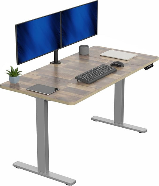 VIVO Electric 60 x 30 in Standing Desk, Memory Height Adjustment, 1B Series, Holds 220 lbs, Reclaimed Wood Top Gray Frame, DESK-KIT-1G6P-30