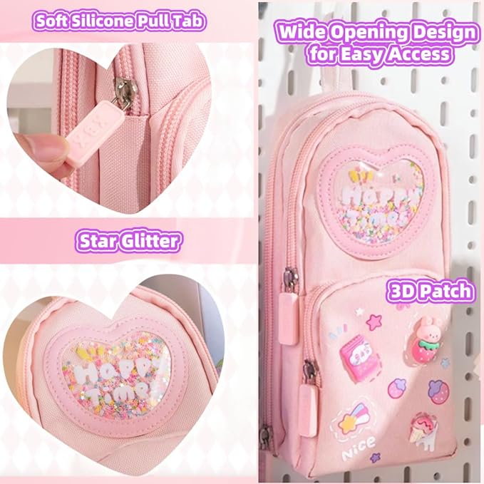 Fiaoudm Large Capacity Kawaii Pink Pencil Case & Pencil Pouch – Cute 3-Compartment Stationery Organizer for School Supplies, Office, and Travel | Ideal Gift for Girls and Art Lovers