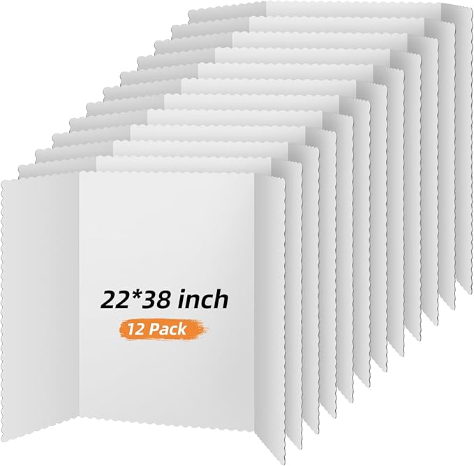 Henoyso 12 Pcs 22 x 38 Inch White Trifold Poster Board Large Tri Fold Presentation White Display Board Foldable Paperboard for Science Fair School Business Project Exhibition