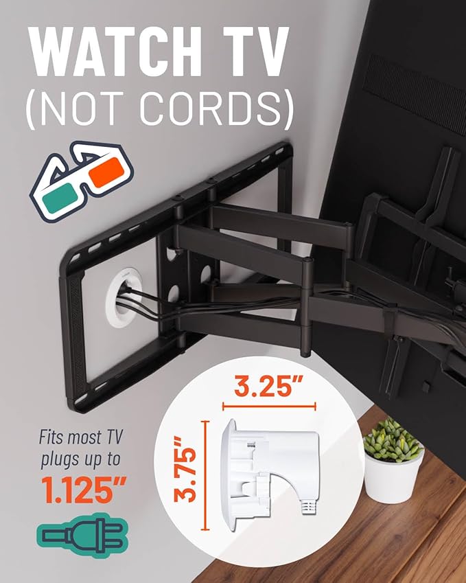 ECHOGEAR in-Wall Cable Management Kit for Power & Low Voltage Cords – Hide TV Wires Behind The Wall – Includes 3.75” Diameter x 3.25” Depth Modules, 6ft Extension Cord, Drywall Hole Saw Attachment