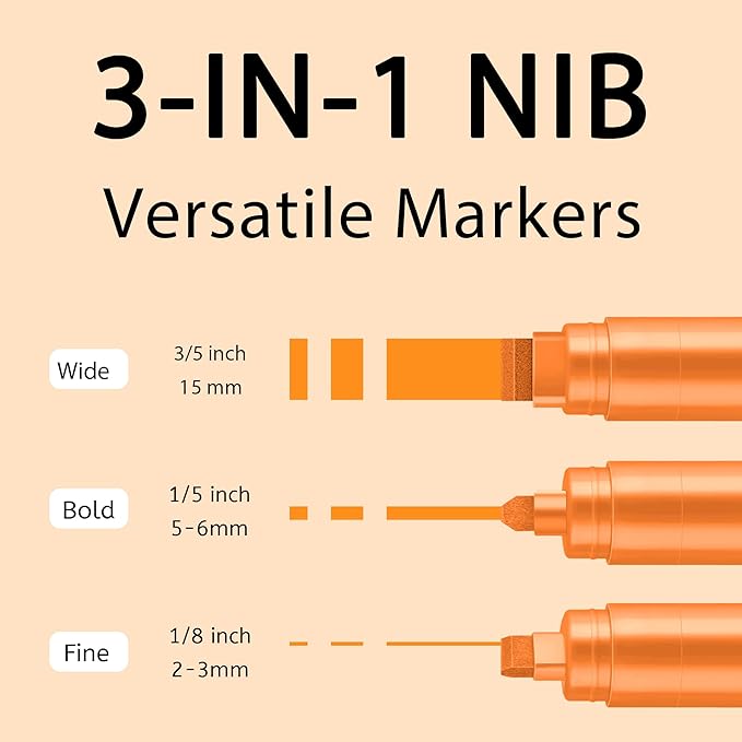 BIGTHUMB 3 Pcs Orange Jumbo Permanent Markers: 15mm Wide Tip Thick Acrylic Paint Pen Large Calligraphy Marker for Rock Painting, Poster, Sign, Canvas, Glass, Wood, Ceramic
