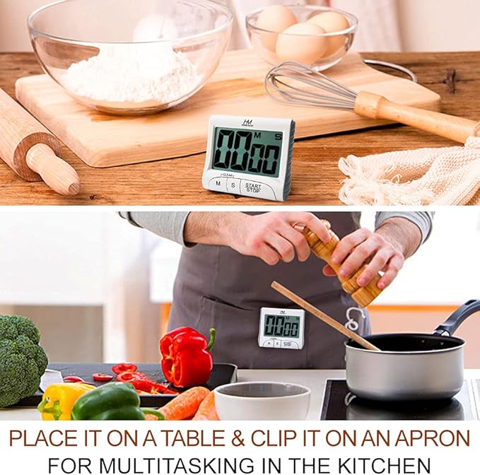 HOME MOST 3" Large Display Kitchen Timer - Digital Timer Magnetic Back Loud Alarm On A Rope- White Cooking Timers For Kitchen Teachers Students Games Kids Meetings- Sports Timers For Workouts Exercise