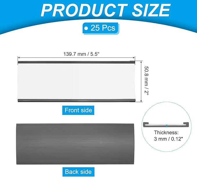 PATIKIL Magnetic Label Holder 5.5" x 2" with Paper Inserts, 25 Pcs C Channel Magnetic File Cabinet Labels Shelf Data Card Holder Signs for Metal Racks Shelves Whiteboard Tool Box