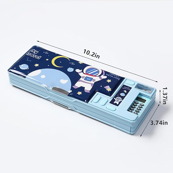 Ristpal Pop Up Multifunction Pencil Case, Cute Cartoon Pen Box Organizer Stationery with Calculators, Sharpener, Schedule, School Supplies, Best Birthday Gifts for Kids Teens (Light Blue)