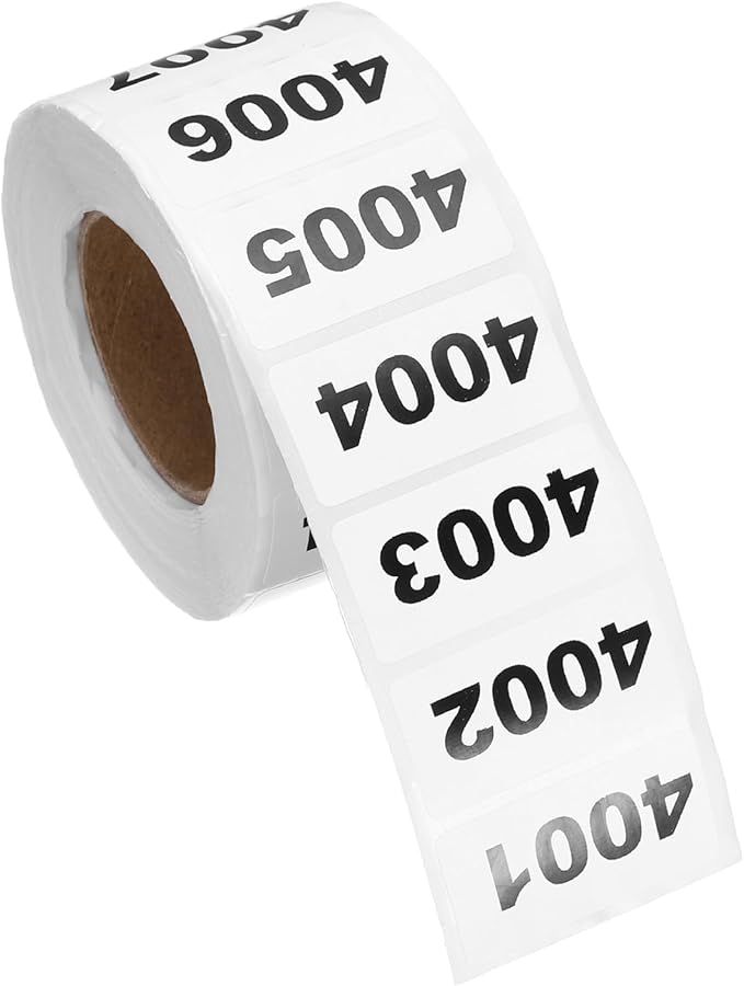 PATIKIL 0.8 x 1.6 Inch Inventory Number Sticker, 1 Roll 4001 to 5000 Consecutive Number Labels Self-Adhesive Labels Tag 1000 Stickers for Office Warehouse Numbering Classification, Black
