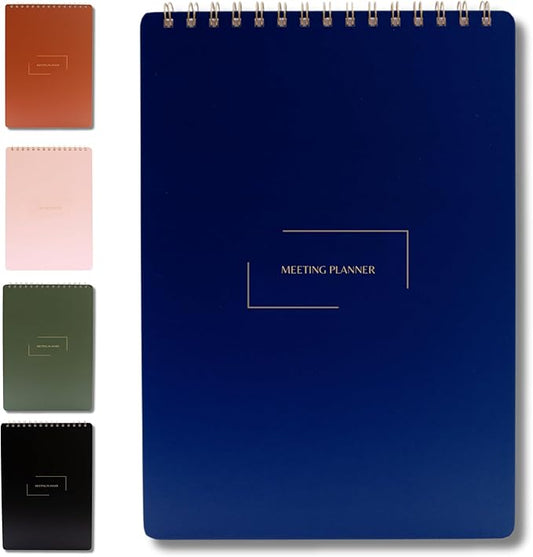 Merely Home | Meeting Notebook for Work | 8.25" x 11.75" | Project Planner | Simple Design | Multiple Layouts | Office and Business Planner (Navy, Meeting Planner - Portrait)